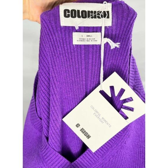 COLORUSH CSC Sz 1 S Jones Skinny V-Neck Ribbed Sweater Pullover Indigo NWT - Picture 2 of 7